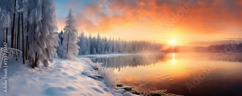 Frosty Winter Sunrise by a Calm River