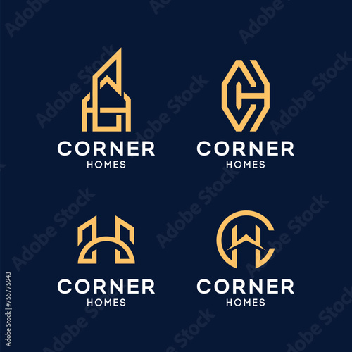 Set of CH Home shape letter logo initial with modern and minimalist style for real estate