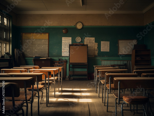 Back to school background. Home study  studentship. Education and knowledge. Homeschooling. Colourful classroom backdrop. Autumn  September.