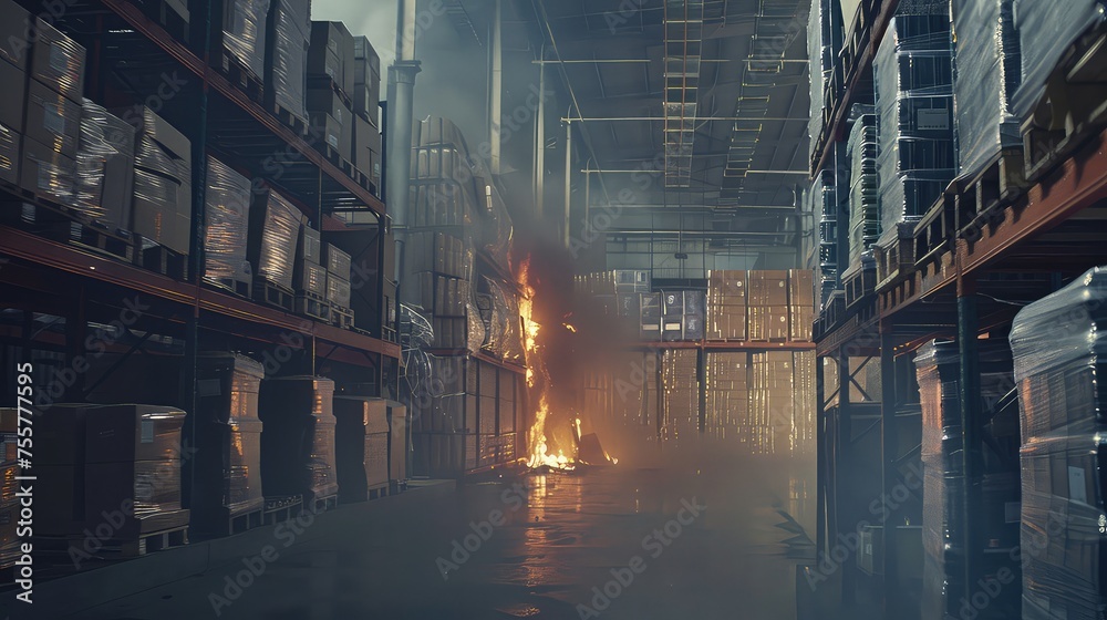 Fire in a warehouse. The intense heat radiating from the warehouse fire is palpable, leaving a trail of destruction.