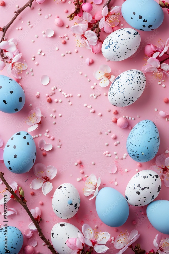 Happy Easter day frame background with eggs and empty copy space Generative Ai 