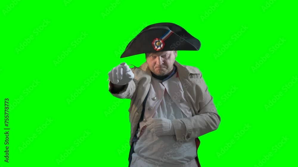 Napoleon Bonaparte, military leader of the 18th century shows a forward gesture on green Napoleon Bonaparte, military leader of the 18th century shows a forward gesture on green
