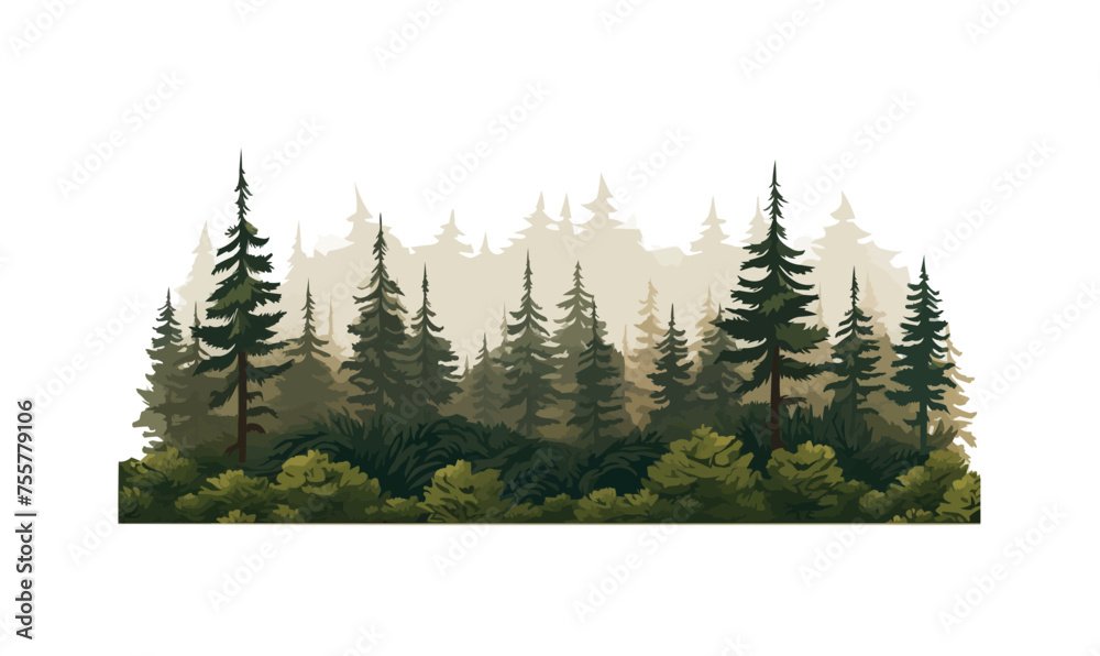 Fototapeta premium dense pine forest vector simple 3d smooth cut and isolated illustration