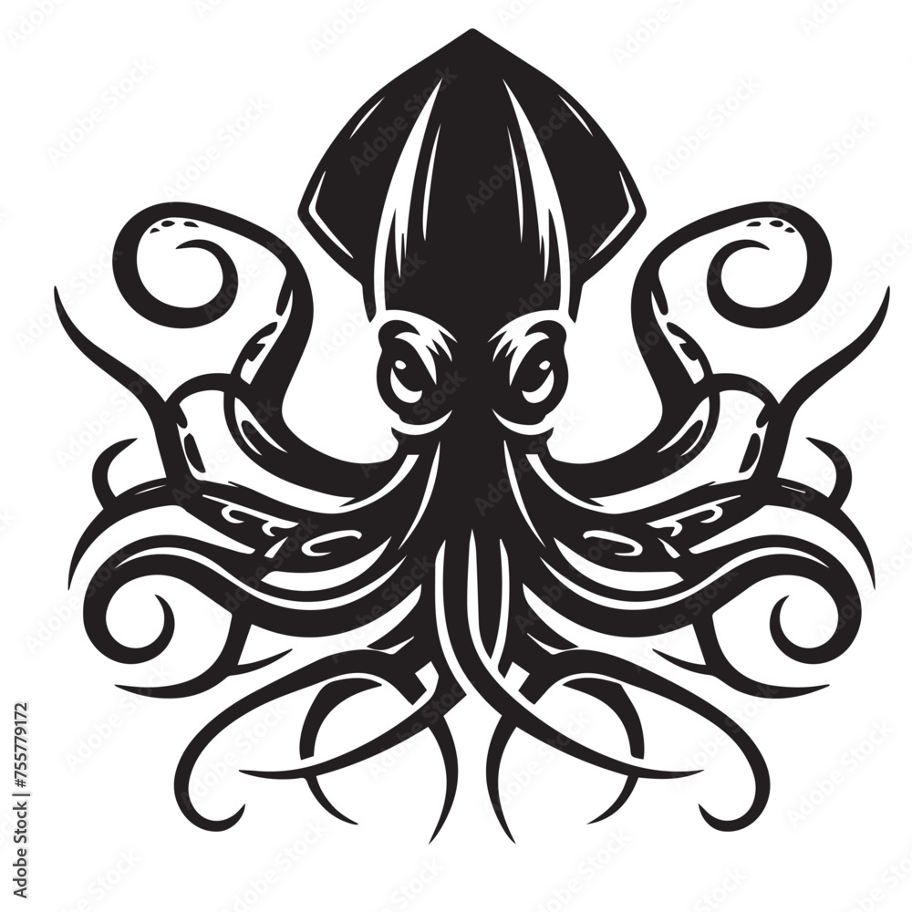 Squid, Silhouette, Marine Creature, 