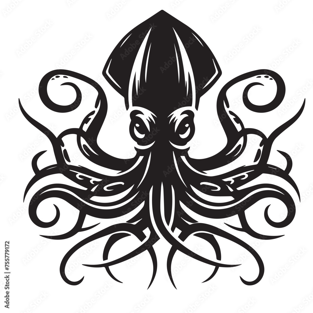 Obraz premium Squid, Silhouette, Marine Creature, 