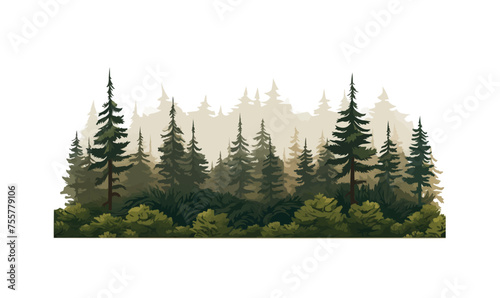 dense pine forest vector simple 3d smooth cut and isolated illustration
