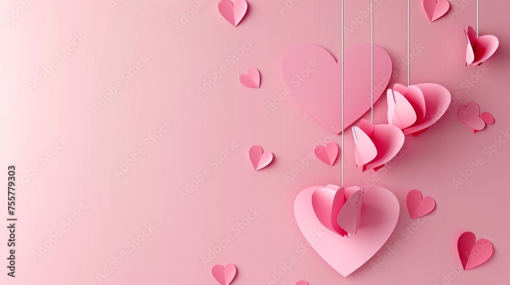 On a pink background, this Valentine's Day card features paper cut hearts.