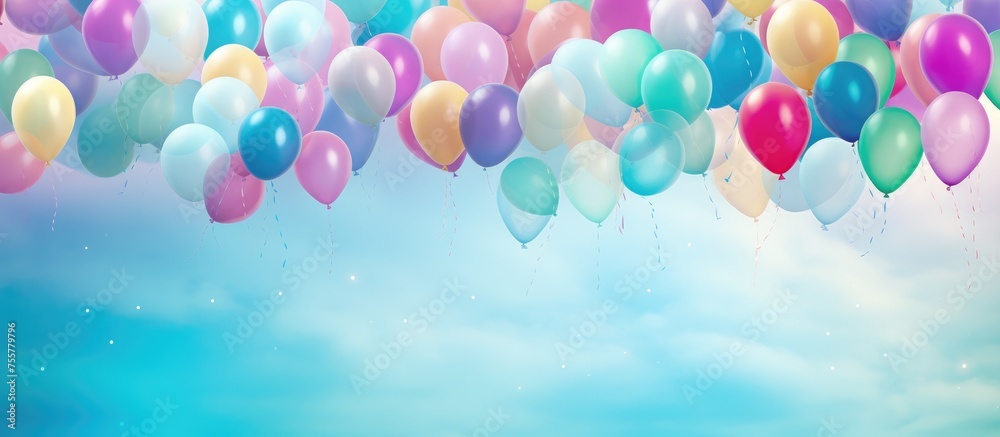 Seamless background of colorful party balloons in the sky