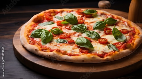 A mouthwatering margherita pizza with fresh basil