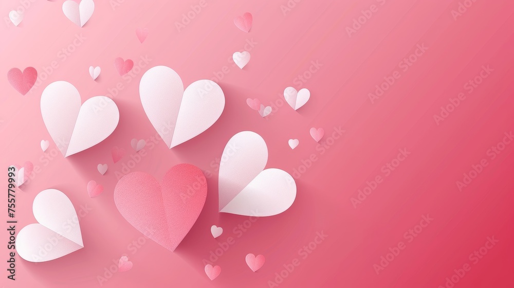 An elegant, paper-cut Valentine's Day card with pink background and pink hearts.