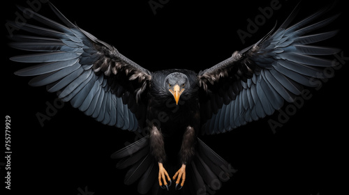 Bald Eagle flying isolated on black background. Freedom concept.