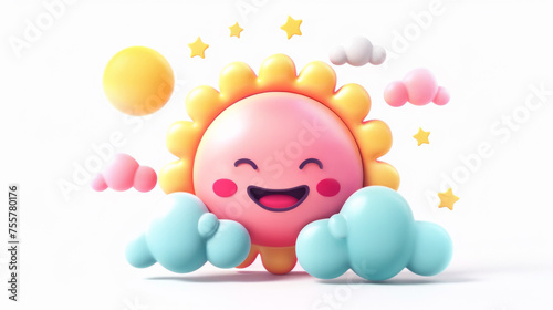 A cartoon sun with clouds and stars around it  AI