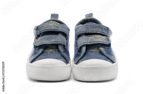 Unbranded fashion stylish walking kid shoes or baby velcro sneakers isolated on white background.