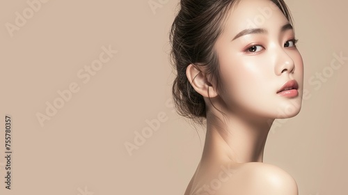 A young Asian woman's concept of beauty. Skin care and body care.