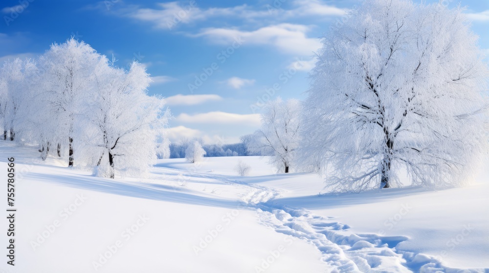 A serene snow covered landscape in winter