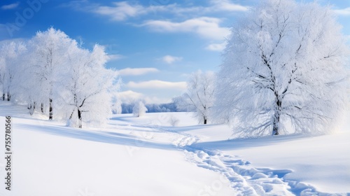 A serene snow covered landscape in winter