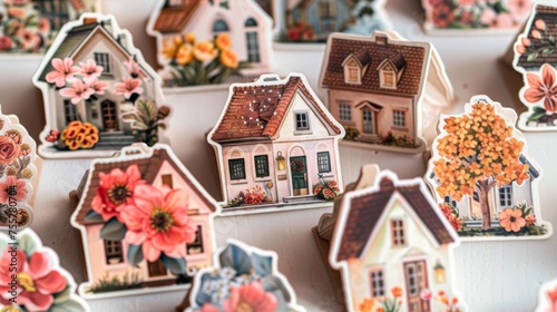 A bunch of small houses with flowers on them are sitting next to each other, AI © Maria Starus