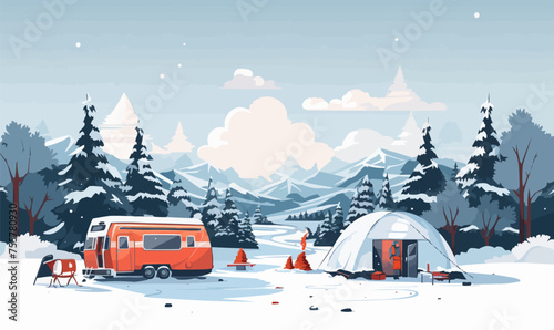 Winter Camping vector flat minimalistic isolated vector style illustration