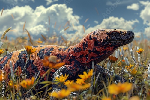 Gila Monster picnics in the meadow photo