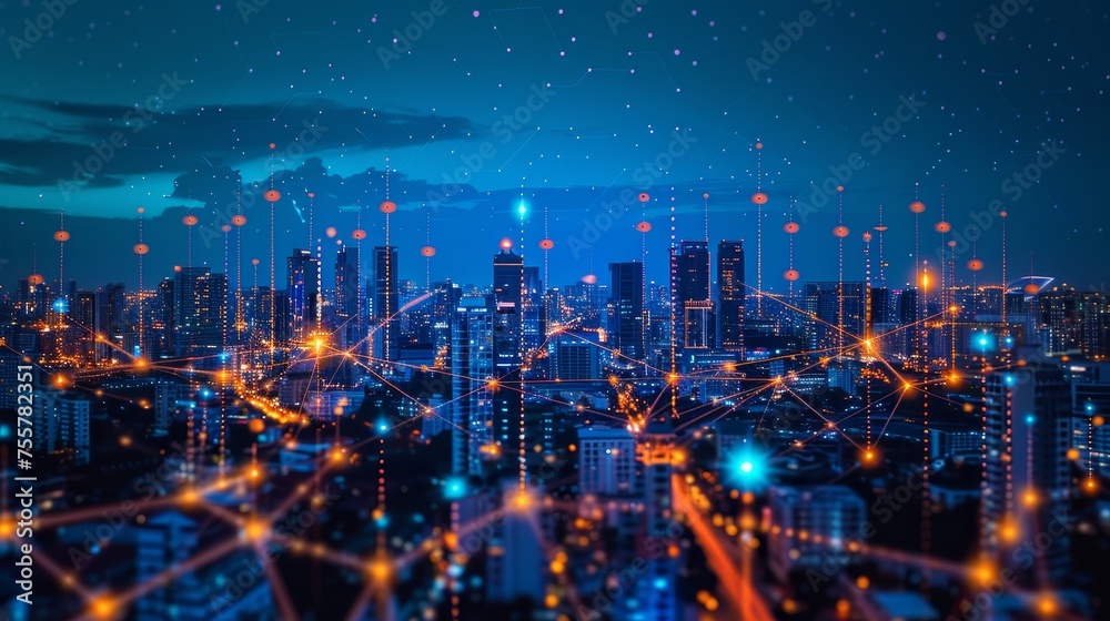 Fototapeta premium A futuristic smart city powered by 5G and IoT device