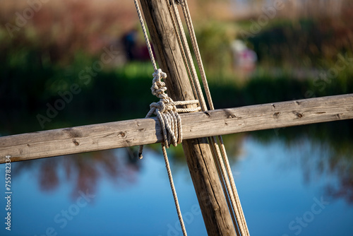 Wooden boat sail on the mediterranean coast