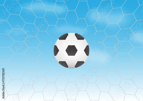 Football or Soccer Ball in Goal. Football Championship. Soccer Banner Template for Poster. Vector Illustration. 