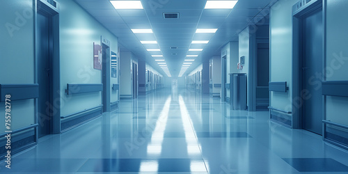Hospital empty hallway. Clean and modern clinic interior. Medical background  perfect for health care  medicine  clinic or hospital website. 