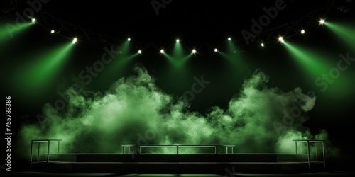 Vibrant Stage With Green Smoke and Spotlights Generative AI