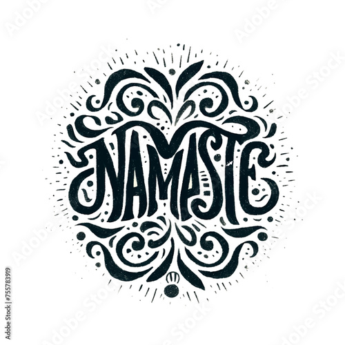 A colorful design with the word Namaste written in yellow. The design features a flower and a candle