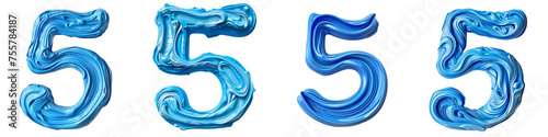 Blue Plasticine style Number, logotype, Number 5 , Five isolated on a transparent background