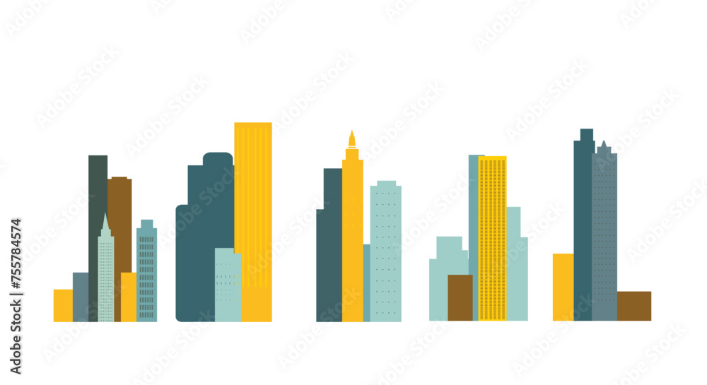 Minimalistic city silhouette set with buildings