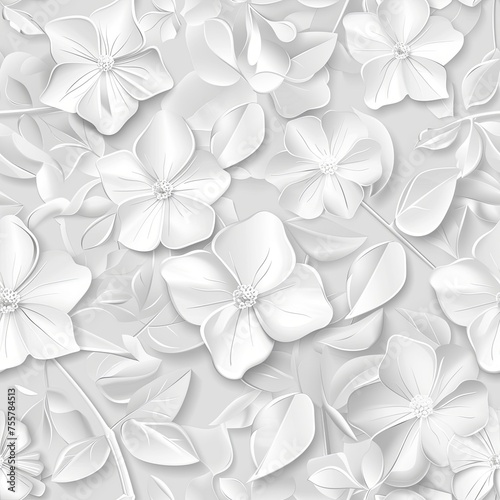 Eternal Purity  Volumetric White Flowers in Seamless Stylish Pattern