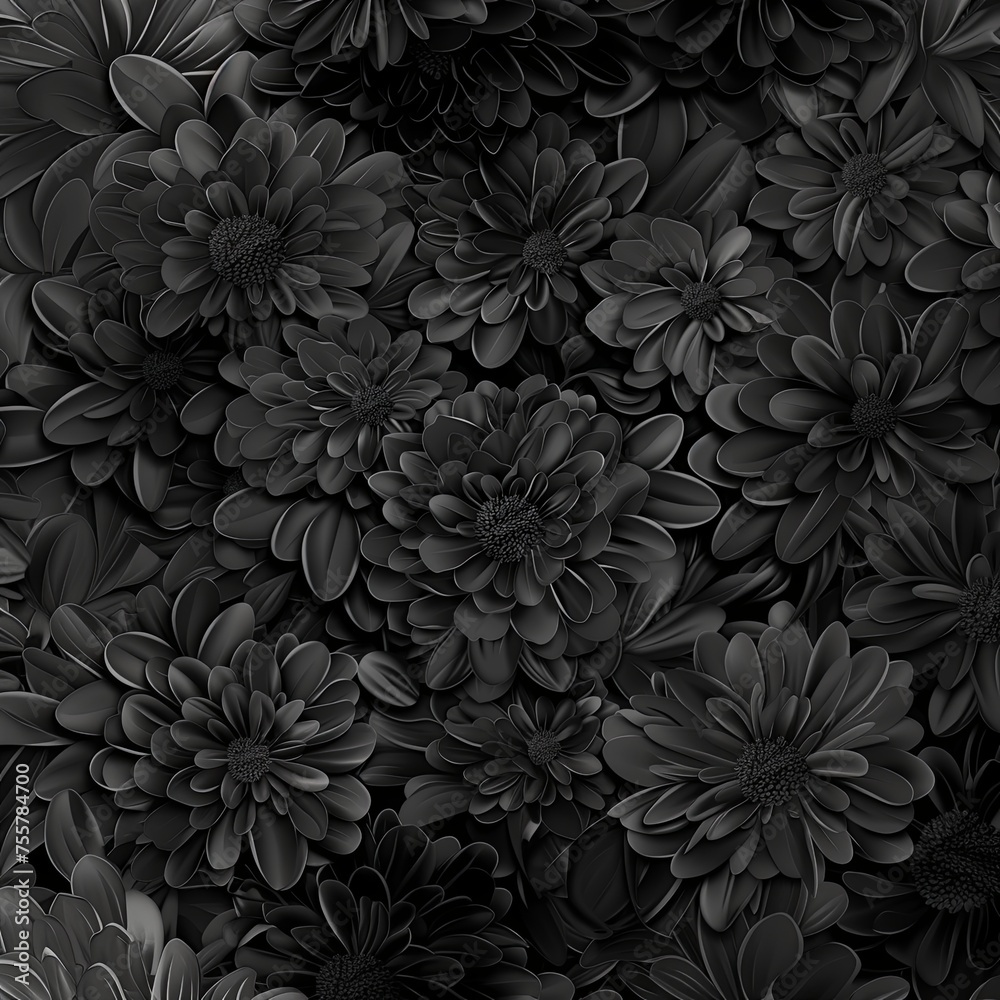 custom made wallpaper toronto digitalEternal Elegance: Volumetric Black Flowers in Seamless Stylish Pattern