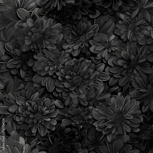 Wallpaper Mural Eternal Elegance: Volumetric Black Flowers in Seamless Stylish Pattern Torontodigital.ca