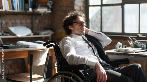 Man in Wheelchair Sitting at Desk