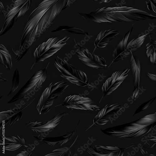 Eternal Noir: 3D Realistic Design with Black Feathers Pattern