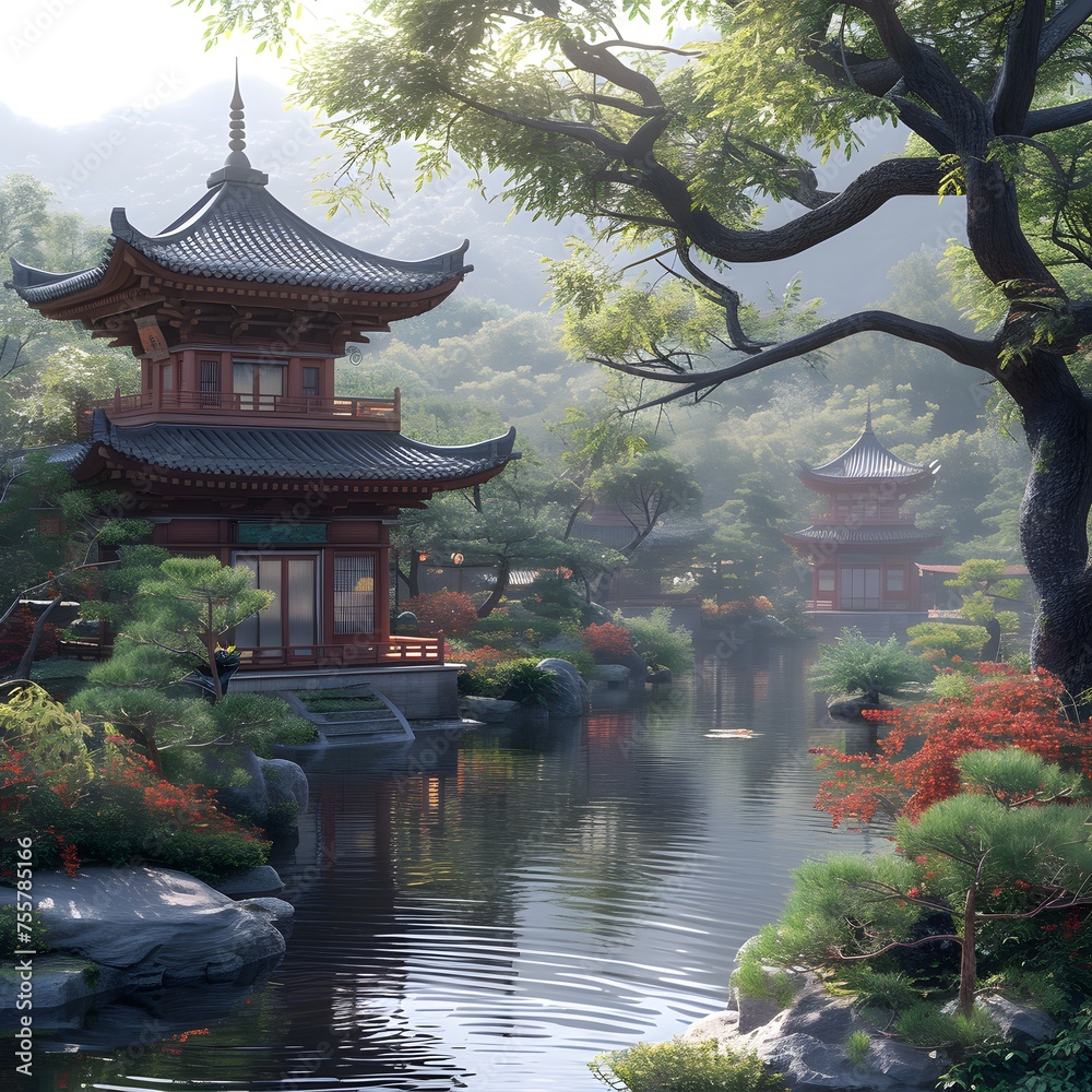 Zen Temple Background: Serene gardens, ornate pagodas, and tranquil ponds create a peaceful atmosphere perfect for meditation. Zen Temple Background: Serene gardens, ornate pagodas, and tranquil ponds create a peaceful atmosphere perfect for meditation.