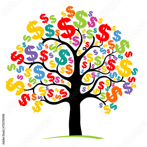Dollar. Money tree isolated on white background. Business investment profit flat vector illustration. Revenue and income metaphor. Investors strategy, funding concept. Payment system. Business concept
