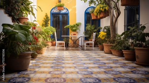 Decorative tiles on a mediterranean courtyard