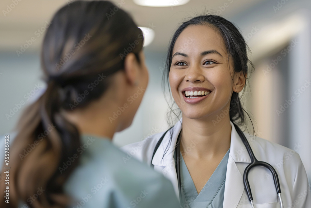 female doctor and nurse talking at the hospital female doctor and nurse talking at the hospital