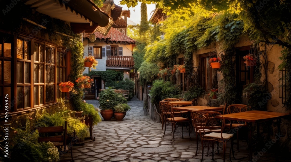 Fototapeta premium Style pension with picturesque streets and outdoor dining