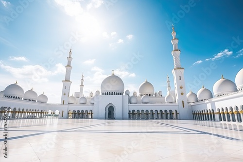 A gorgeous architectural art of a white mosque for Ramadan or Eid