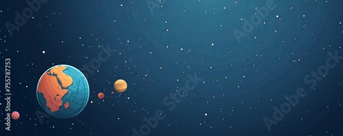 Earth planet orbit on solar system universe  moon  stars flat cartoon design 