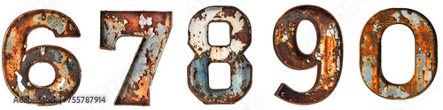 Old Rusty Metal Number 6, 7, 8, 9, 0  Isolated on transparent background cutout - Generative AI	