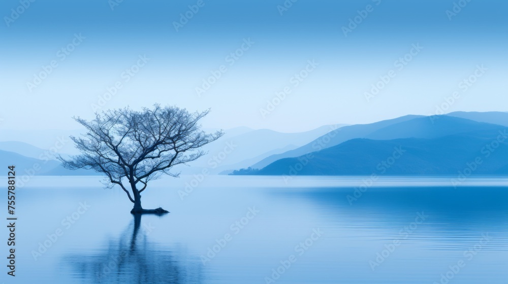 Tranquil blue scene, invoking a sense of balance and harmony