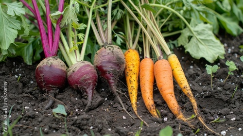 Harvest from the garden, group of freshly harvested vegetables, including carrots and beetroots
