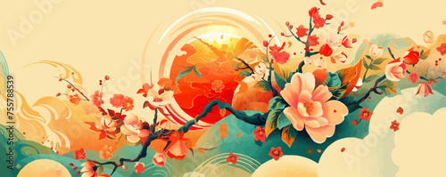 Translation: Vernal Equinox Day. Happy Vernal Equinox Day (Shunbun no Hi) vector illustration.