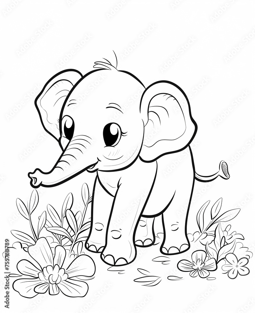 Obraz premium Baby Elephant Coloring Page, Children's Coloring Page