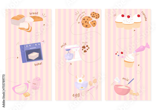 Set of bakery banners on striped background