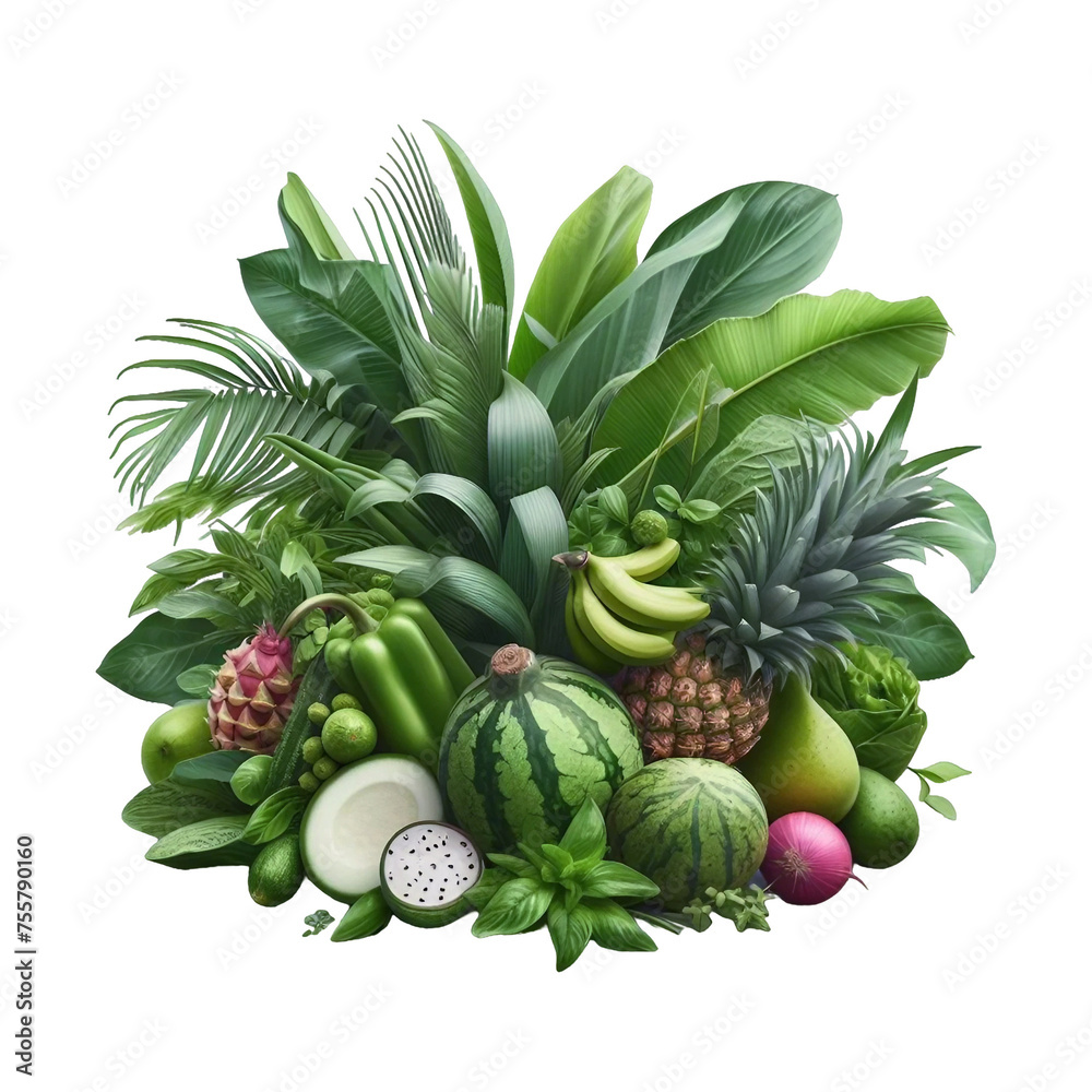 Fototapeta premium Tropical plants transparent background Ai generative.